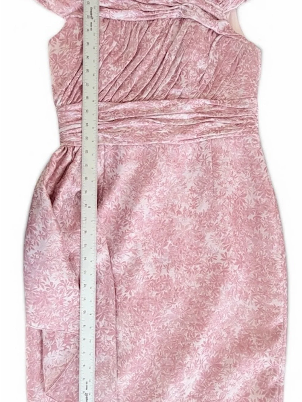 Kay Unger New York Off-the-Shoulder Pleated Floral Jacquard Dress - Pink Size 12 - Picture 13 of 16